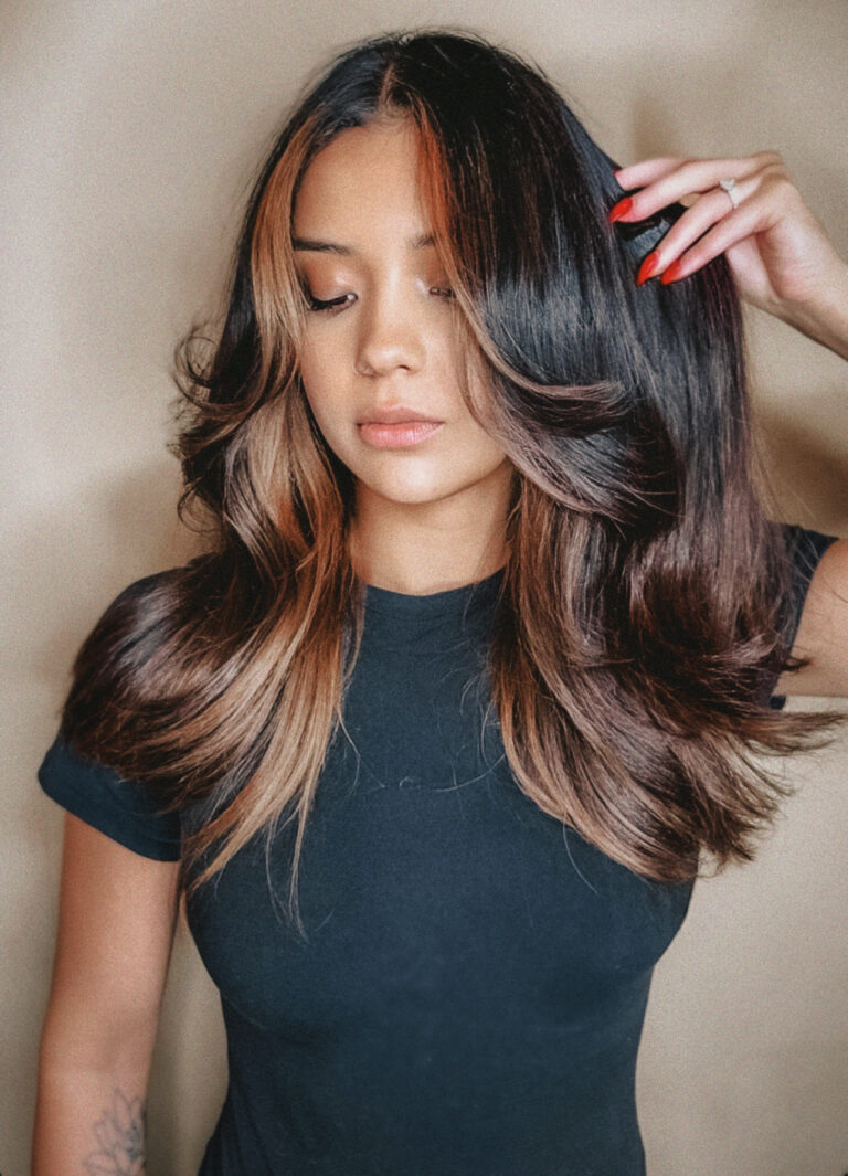 Golden Caramel Brunette Balayage on Dark Brown Hair